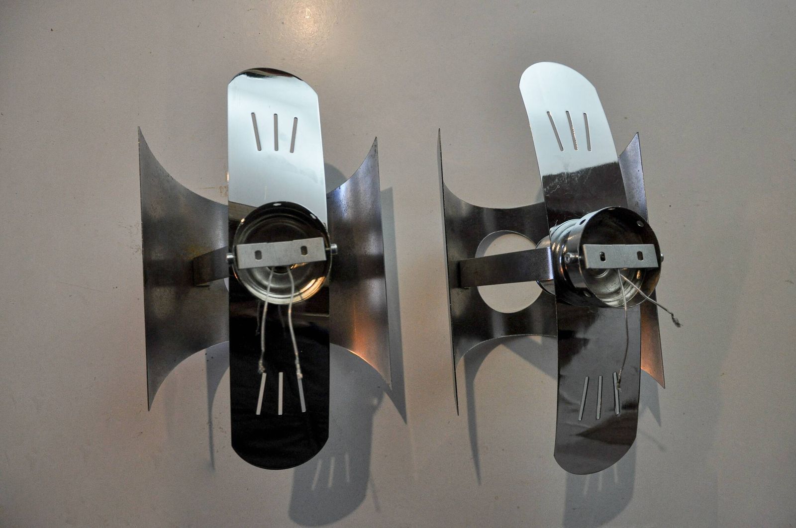 photo for sale Page 1 Of 12 Pair Of Space Age Wall Lights, Chromed Metal, Italy, 1970