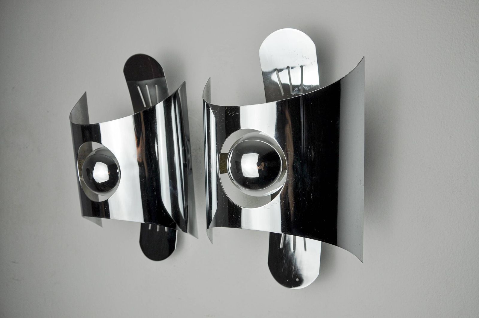 Lighting Page 1 Of 12 Pair Of Space Age Wall Lights, Chromed Metal, Italy, 1970 photo