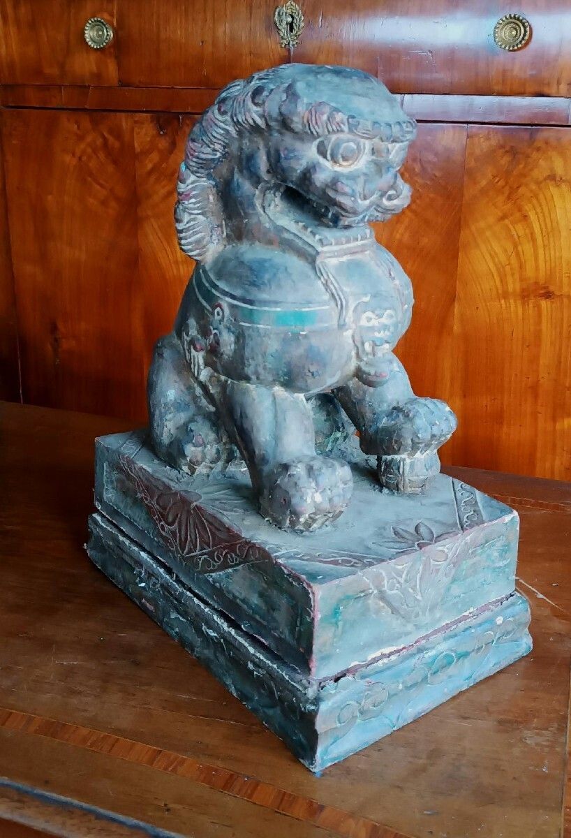 Lacquered Wooden Pho Dog   China, Early 20th Century