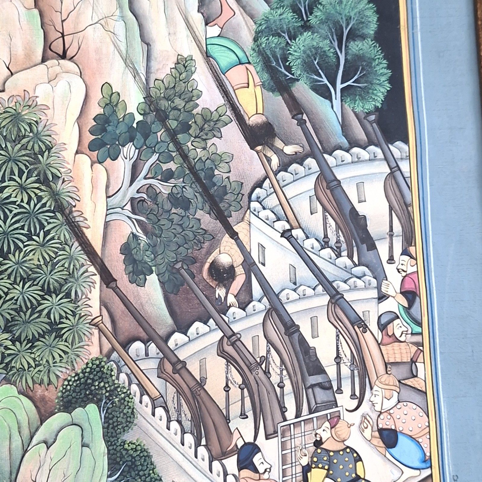 Original Indian Silk Painting Siege Of Ranthambore Dinesh G. M. Framed Vintage photo Art