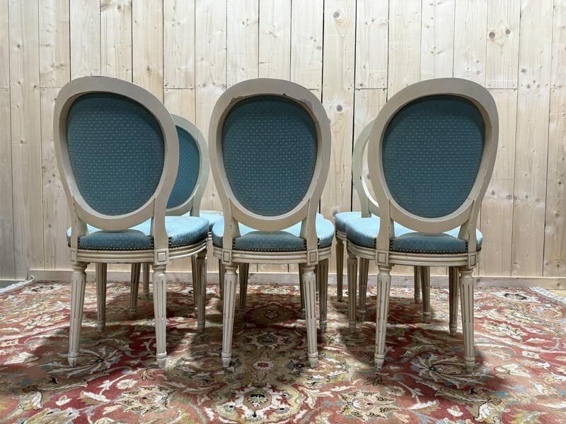Suite De 6 Chaises Médaillons De Style Louis XVI Rechampi photo vinterior