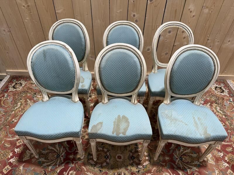 Suite De 6 Chaises Médaillons De Style Louis XVI Rechampi photo buy