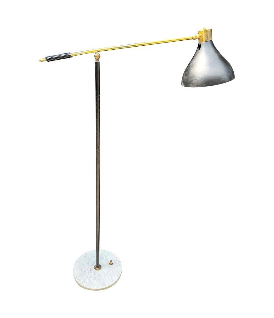 An Italian 1960s Black Enamel, Brass And Marble Adjustable Floor Lamp By Stilux photo Lighting