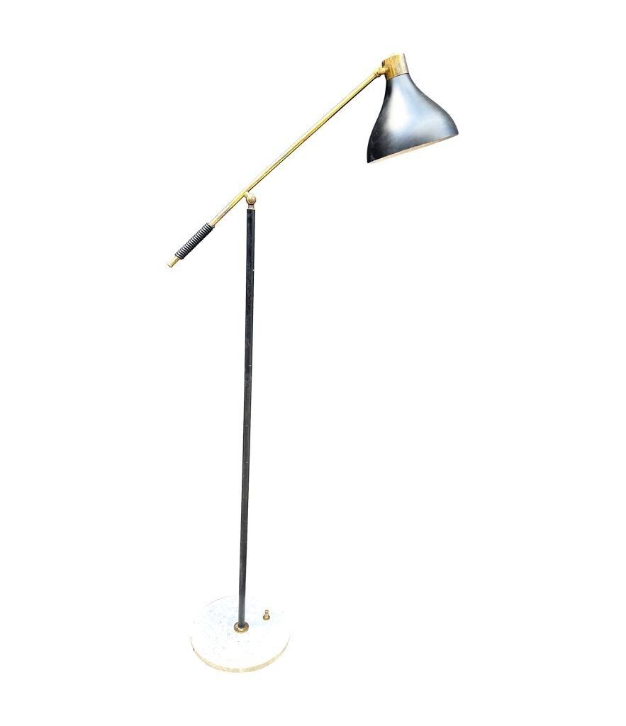 photo vinterior An Italian 1960s Black Enamel, Brass And Marble Adjustable Floor Lamp By Stilux