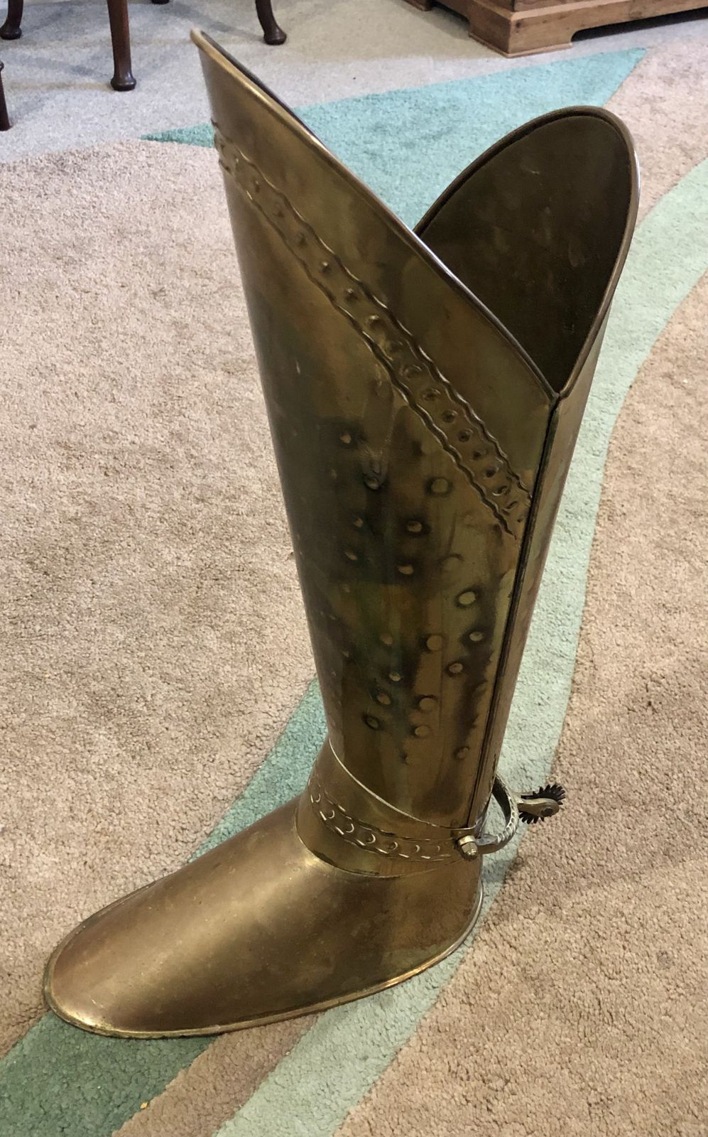 Handsome Vintage Umbrella/Stick Stand Brass Boot photo vinterior