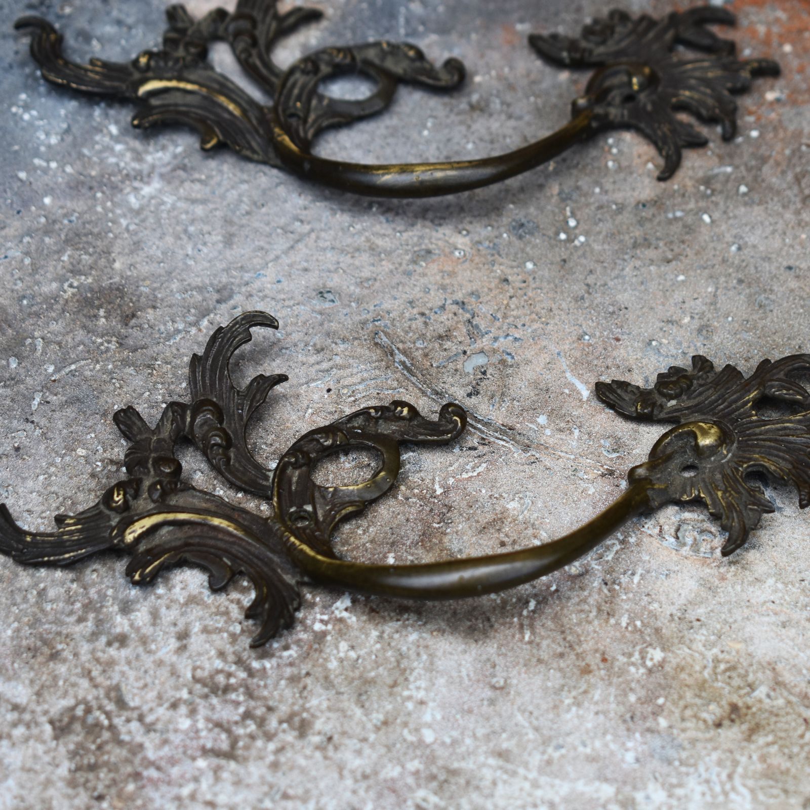 Antique Victorian Salvaged Brass Cabinet Chest Of Drawers Handles Set Of Four photo 75.0