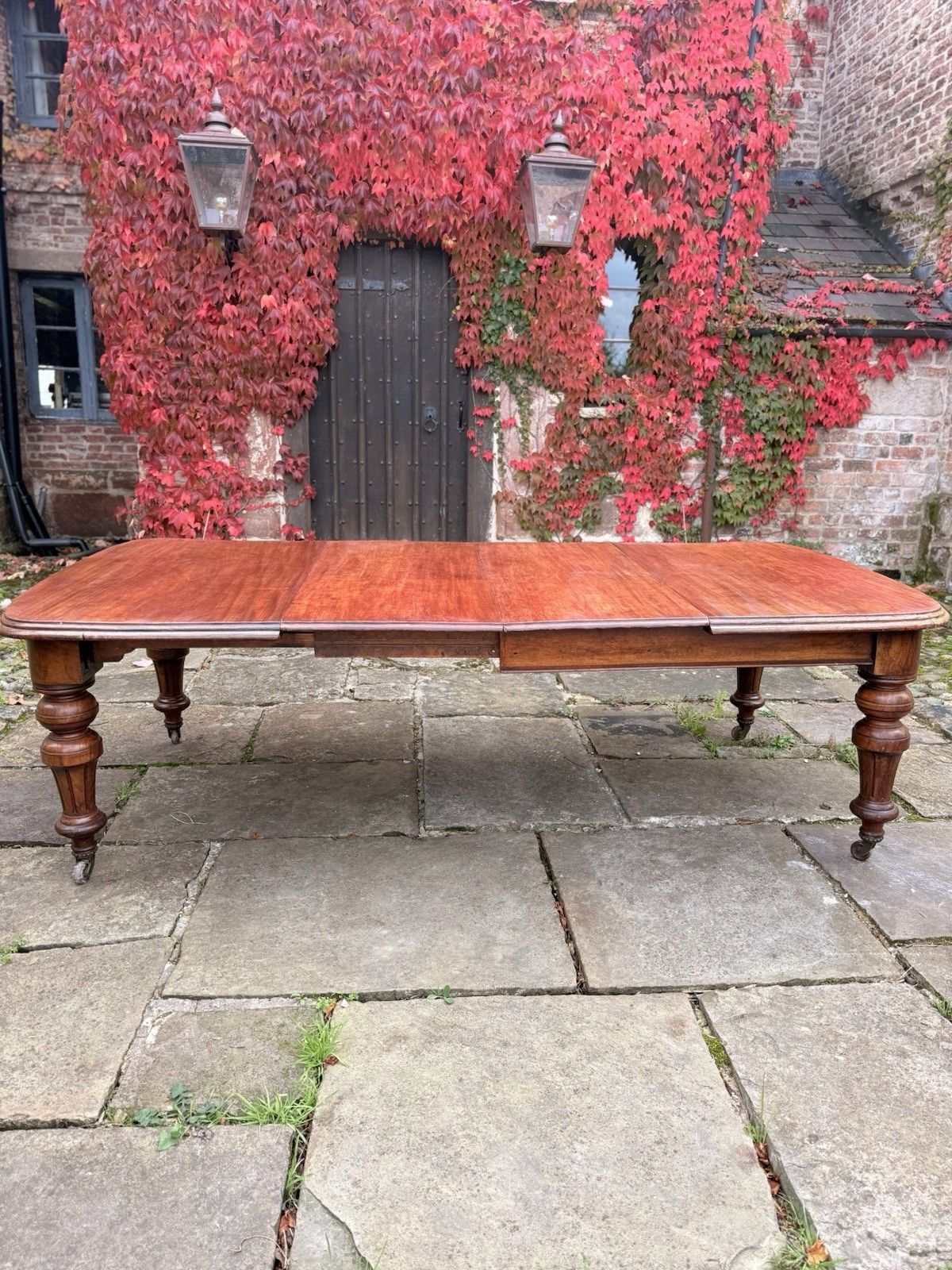 Original English Rustic Antique Mahogany Wind Out Dining Table C1850 Seats 12 photo furniture