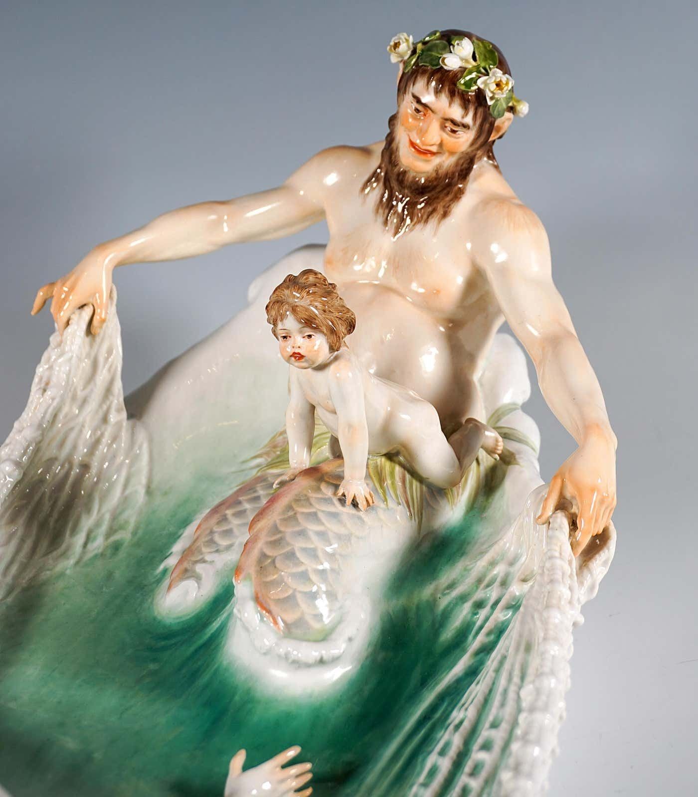 Art Nouveau Group 'Capture Of A Nymph', By Paul Helmig, Meissen Germany, Ca 1902 photo vintage