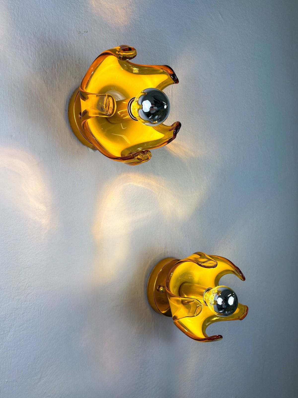 Pair Of Carlo Nason Wall Lights For Mazzega Murano, Orange Murano Blown Gla photo furniture