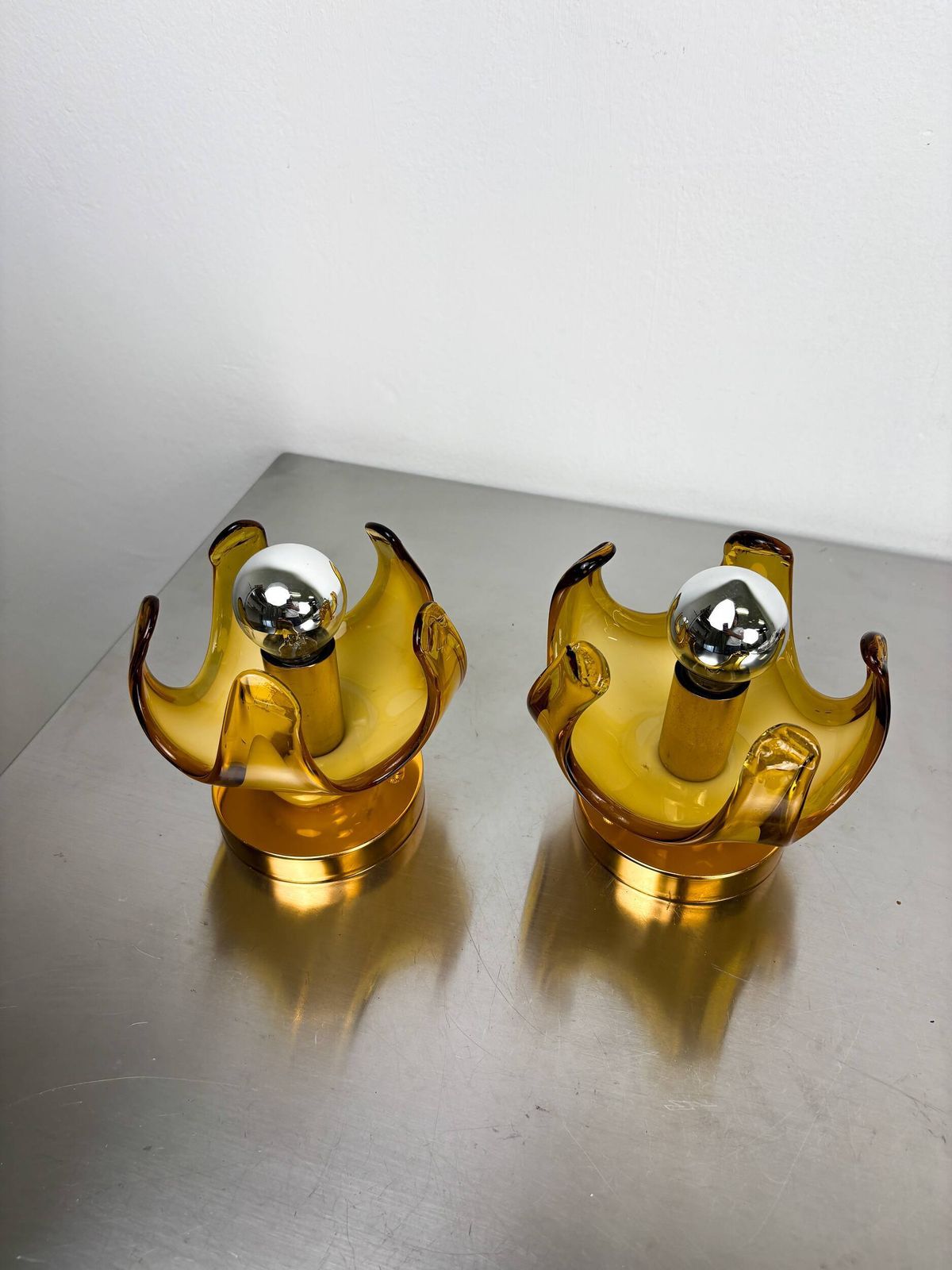 Pair Of Carlo Nason Wall Lights For Mazzega Murano, Orange Murano Blown Gla photo vinterior