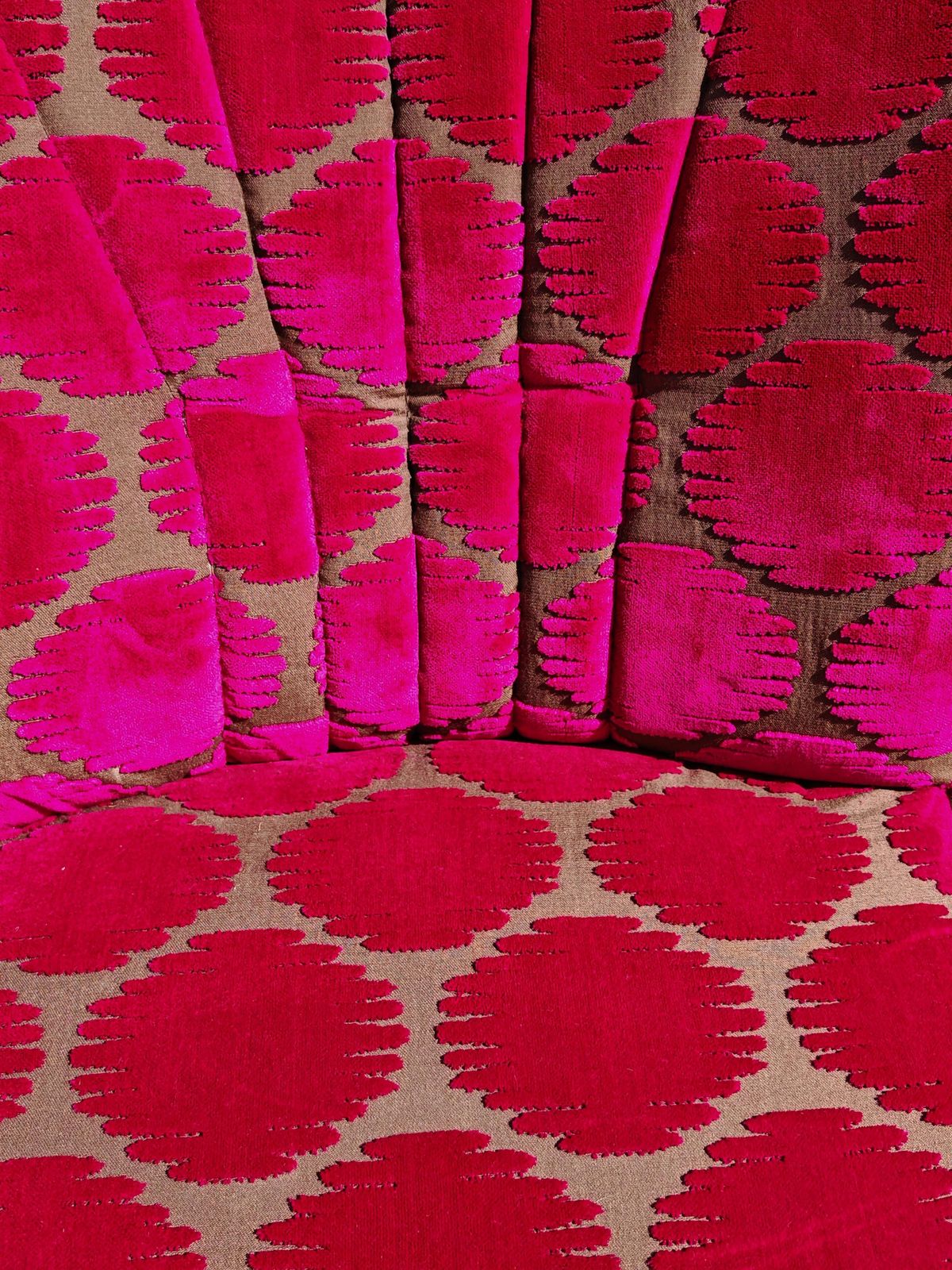 Furniture Mid Century Modern Shellback Cocktail Chairs Reupholstered In Polka Dot Plush photo