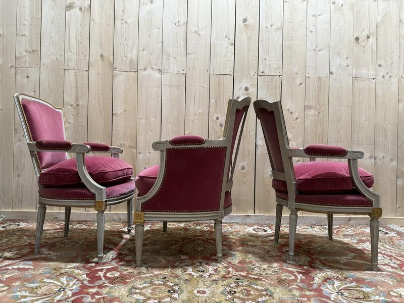 Paire De Fauteuils Et Bergère Et Style Louis XVI photo vinterior