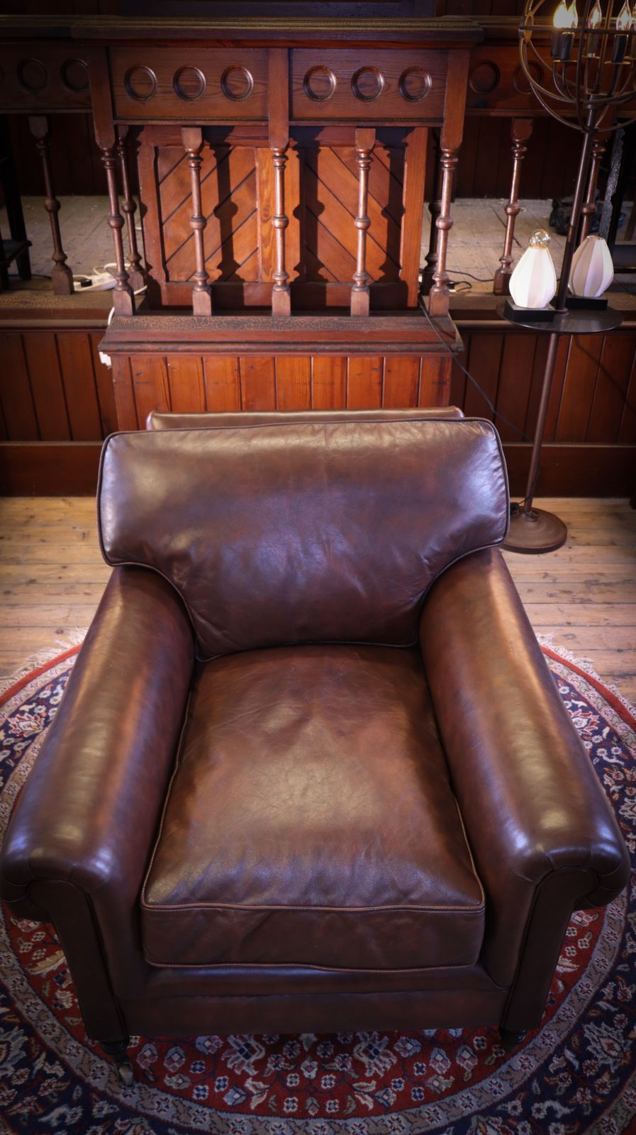 photo vintage George Smith Full Scroll Arm Signature Leather Armchair With Cusion Back Rrp £8000