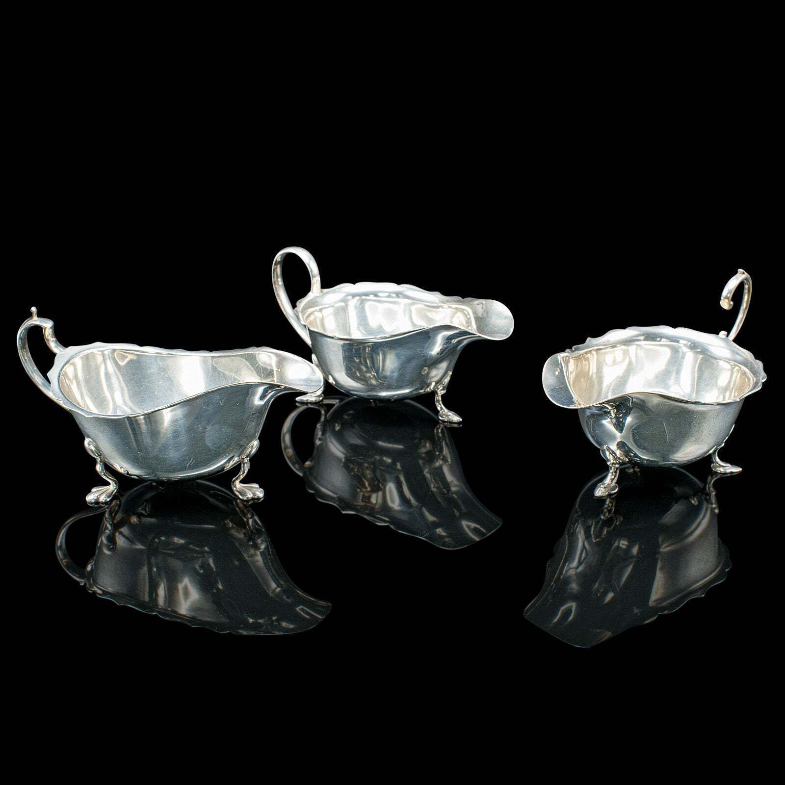 Trio Of Antique Sauce Dishes, English, Silver Plated, Condiment Pots, Edwardian