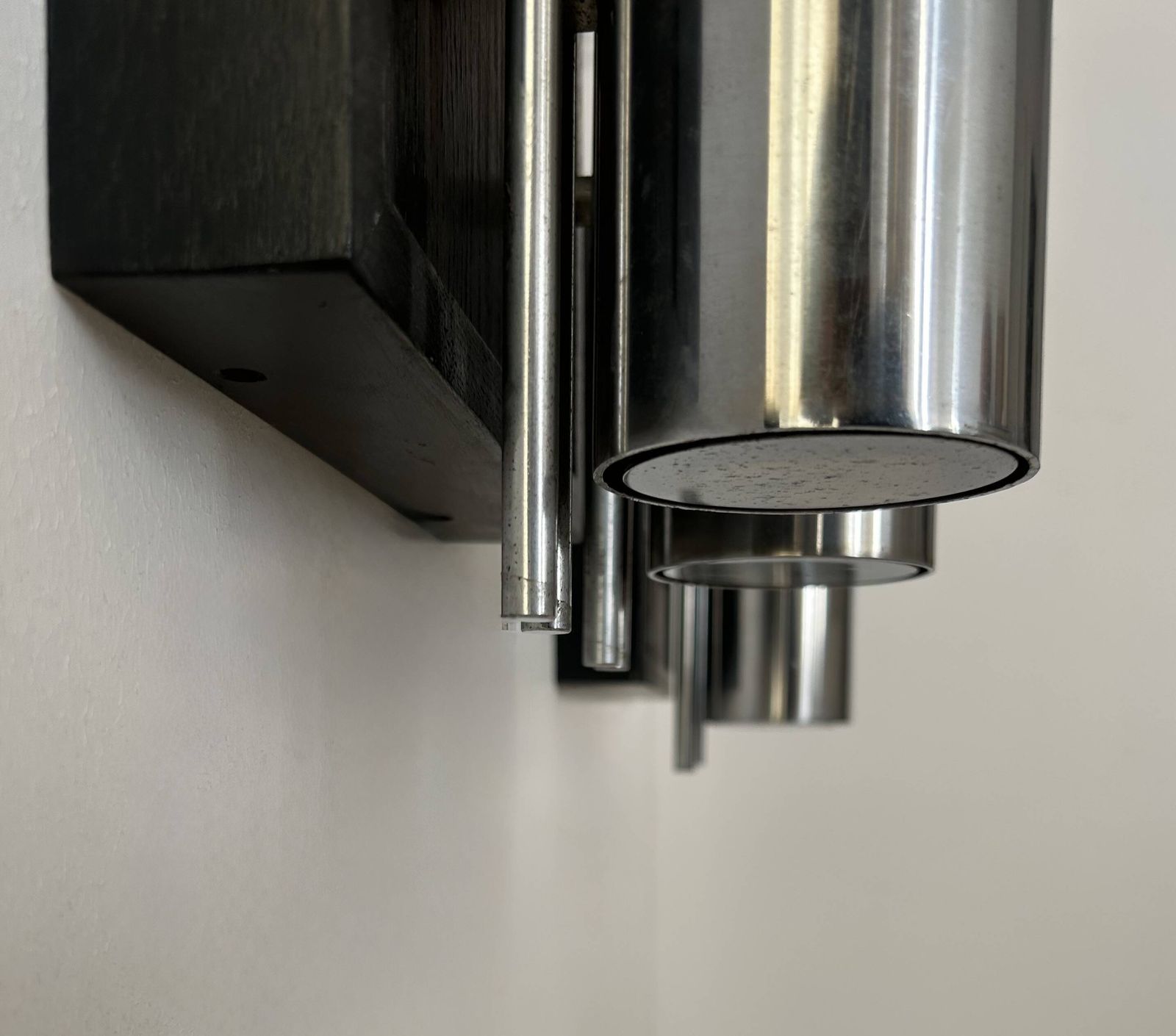 Pair Of Vintage Wall Lights, Chrome Plated Metal And Blackened Oak, France, 1970 photo vintage