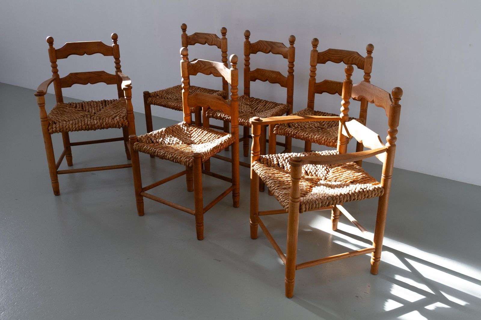 Danish Oak And Seagrass Chairs By Hans Dau, Set Of 6. 1960s. photo for sale