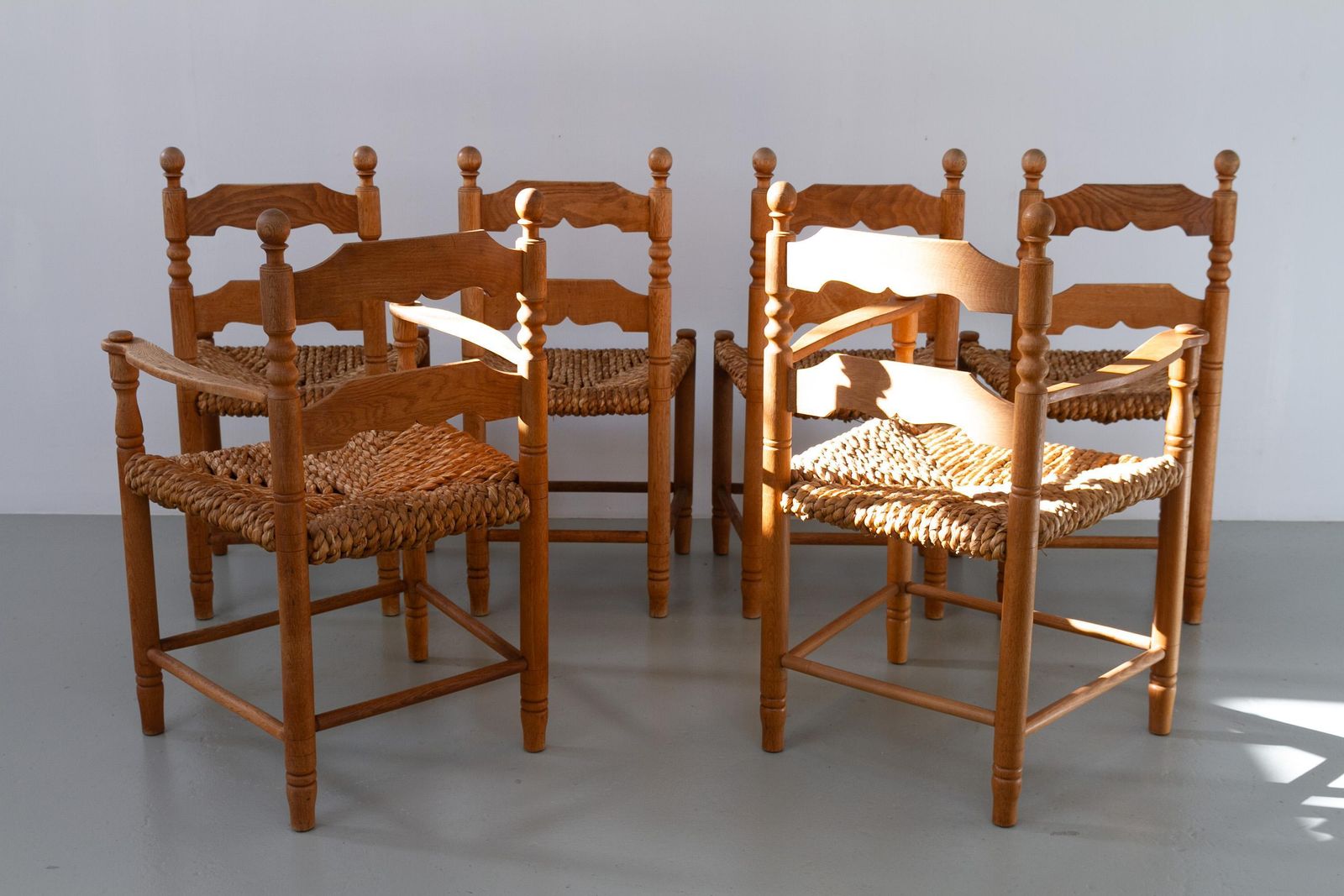 3559.0 Danish Oak And Seagrass Chairs By Hans Dau, Set Of 6. 1960s. photo