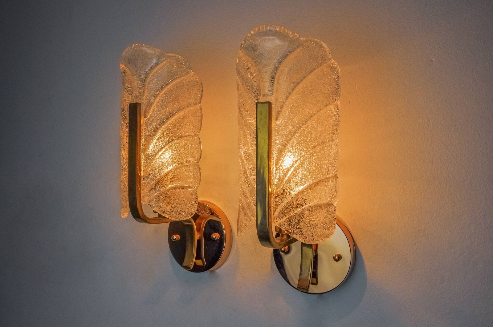 Pair Of "Leaf" Sconces By Carl Fagerlund, Murano Glass, Germany, 1970 photo vinterior