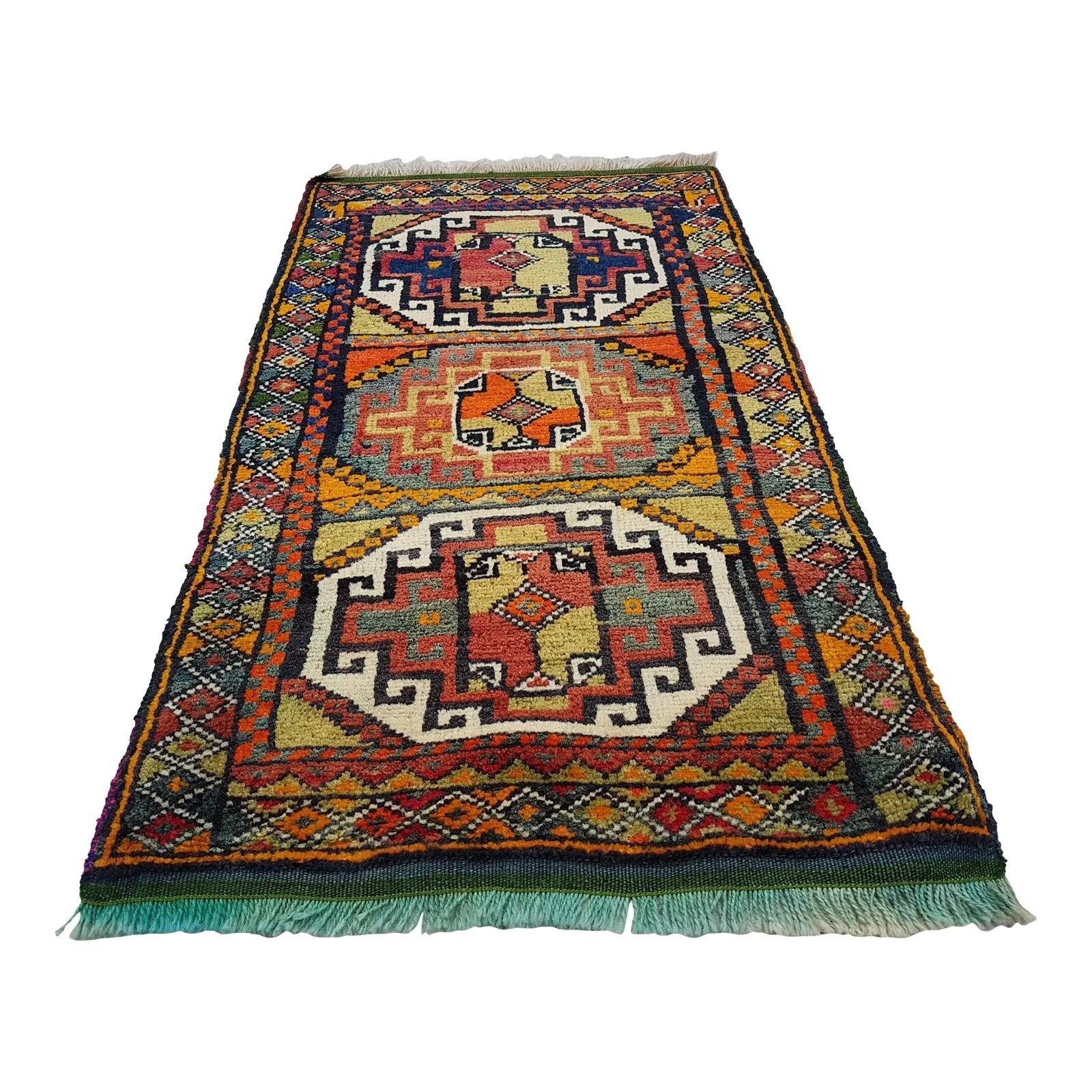 Distressed Turkish Yastik Petite Rug Hand Knotted Faded Mat 1'10" X 3'3"