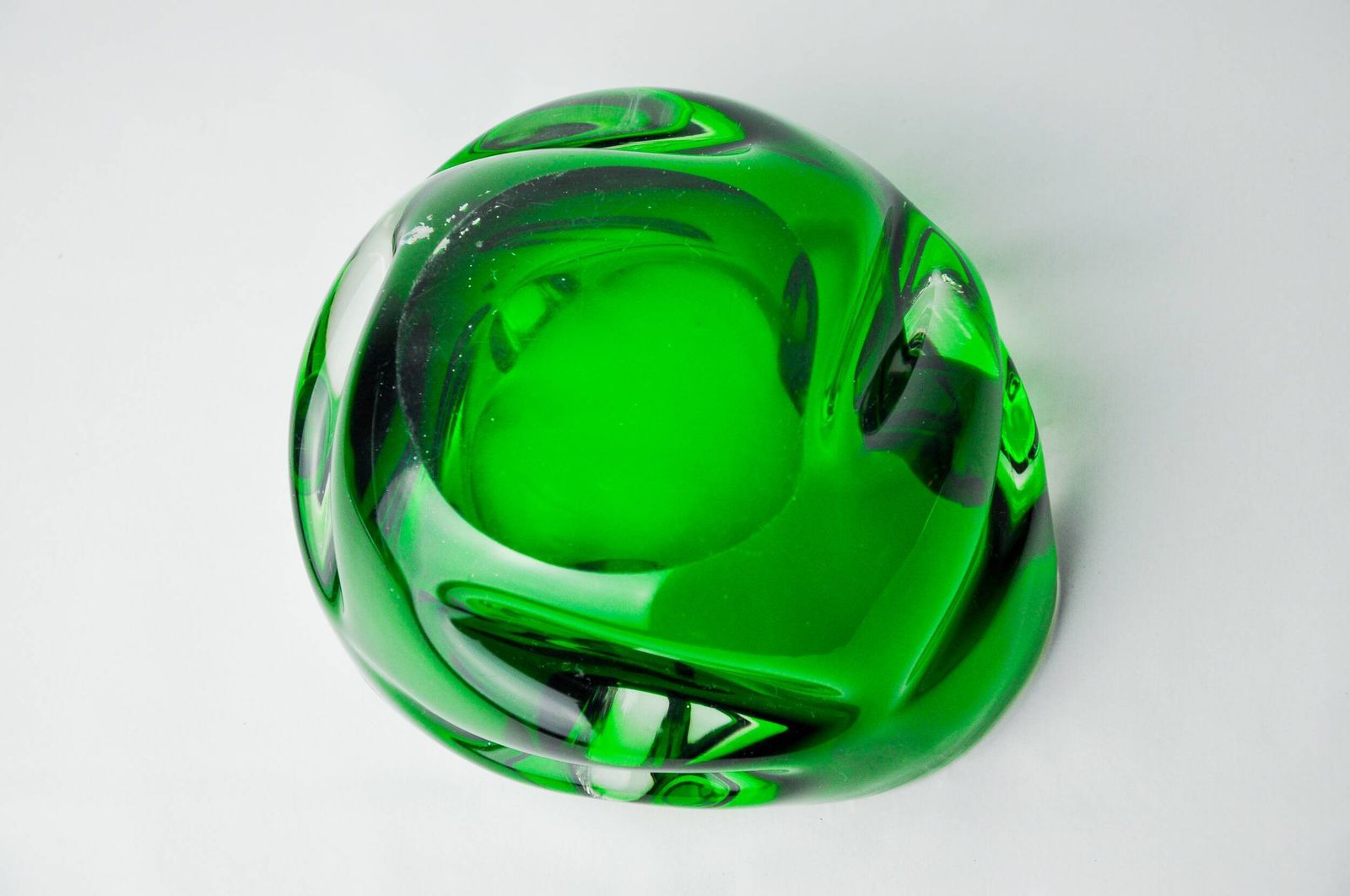 Sommerso Green Pocket Emptier By Flavio Poli For Seguso, Murano Glass, Italy, 1970 photo vintage