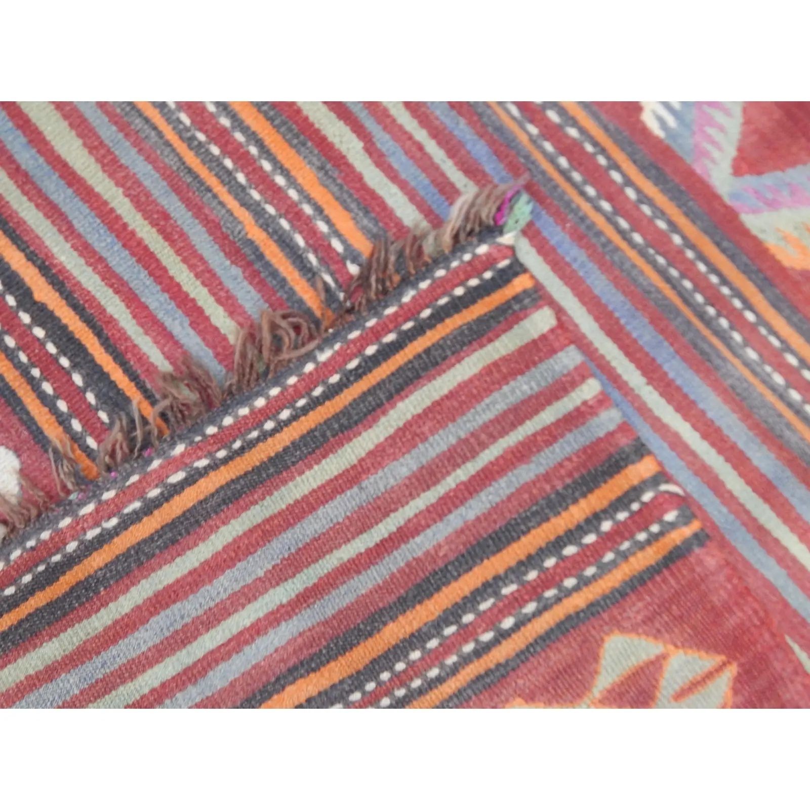 1960s Oversize Bohemian Striped Wool Kilim Rug 4'6" X 5'6" photo buy