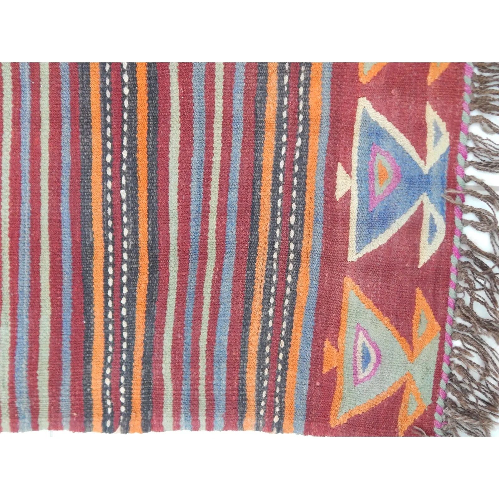 1960s Oversize Bohemian Striped Wool Kilim Rug 4'6" X 5'6" photo vintage