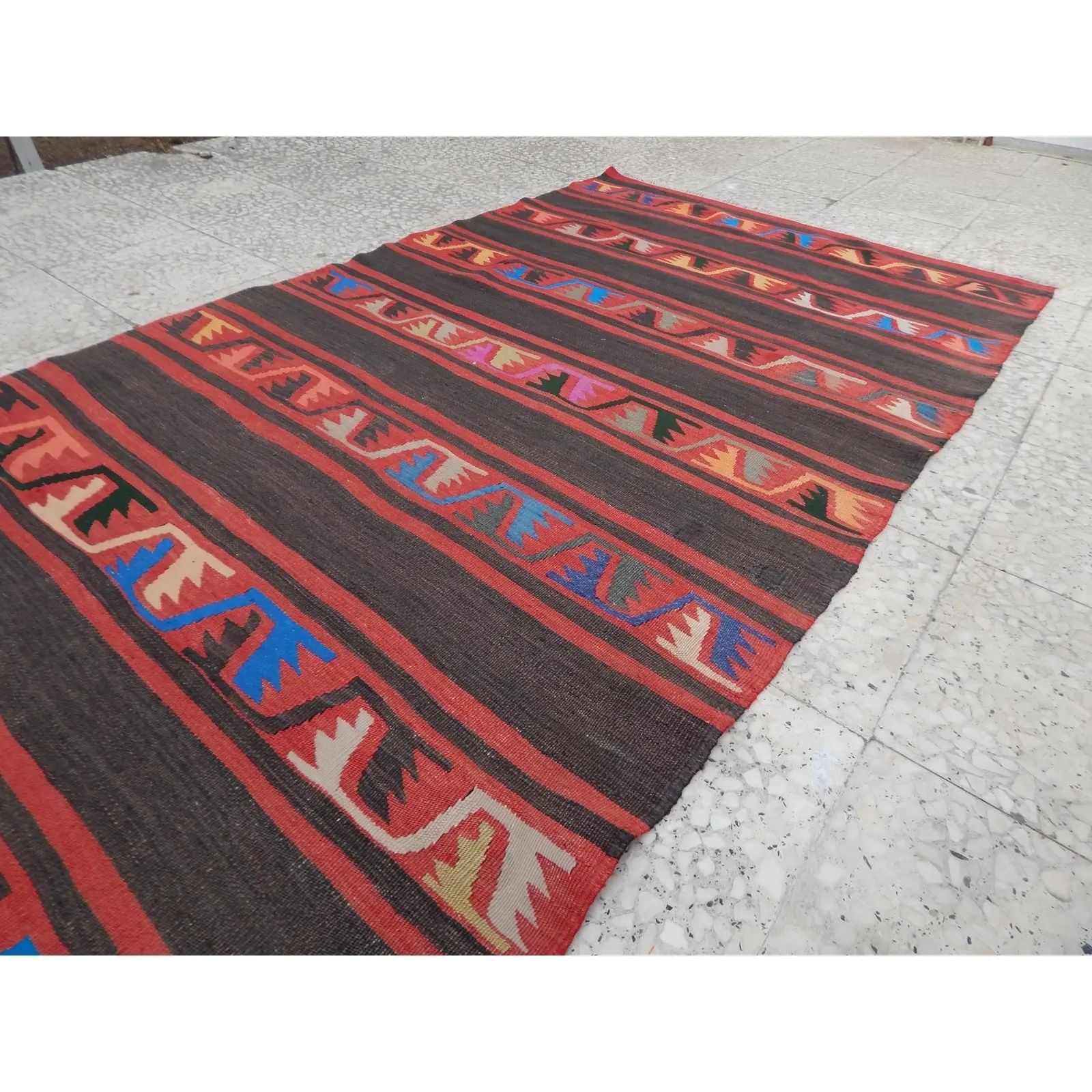 Vintage Striped Turkish Kilim Rug Runner 3'6" X 9'6" photo Textiles