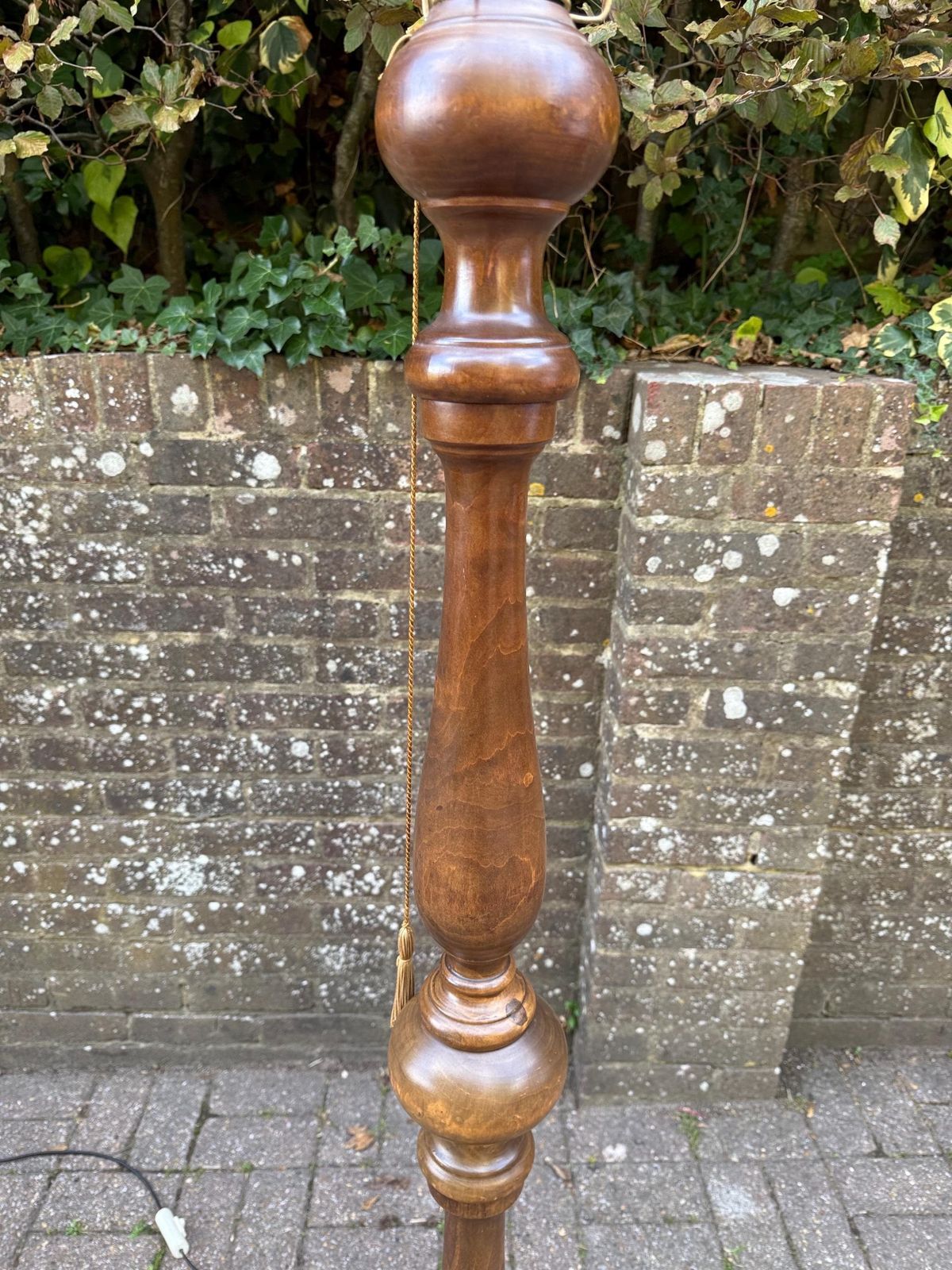 Vintage French Polished Walnut Standard Lamp With Ornate Fabric Tassel Shade – 1960s/70s Provincial Revival Floor Lamp photo 495.0