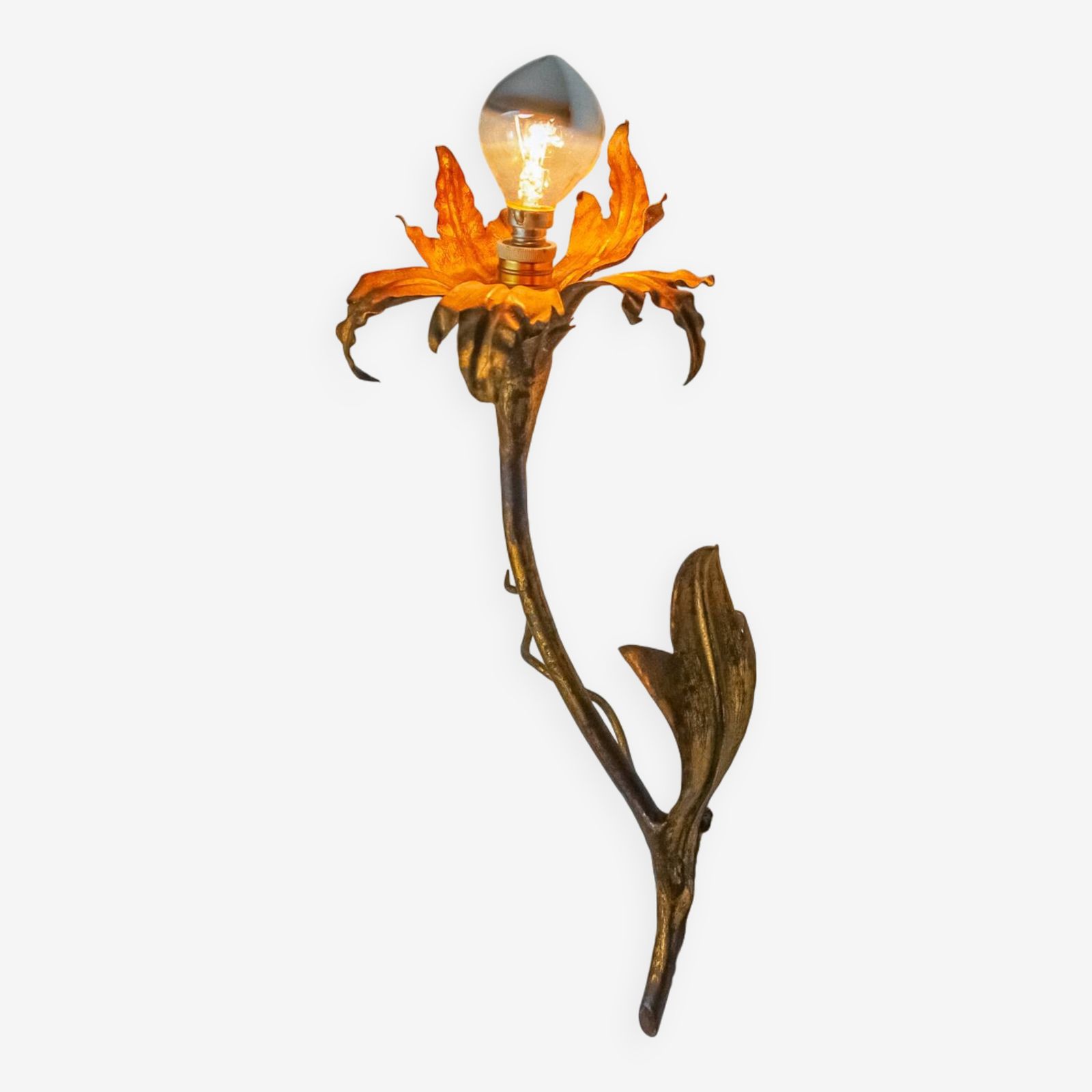 "Fleur De Lys" Wall Lamp By Ferro Arte, Metal And Gold Leaf, Spain, 1970 photo furniture