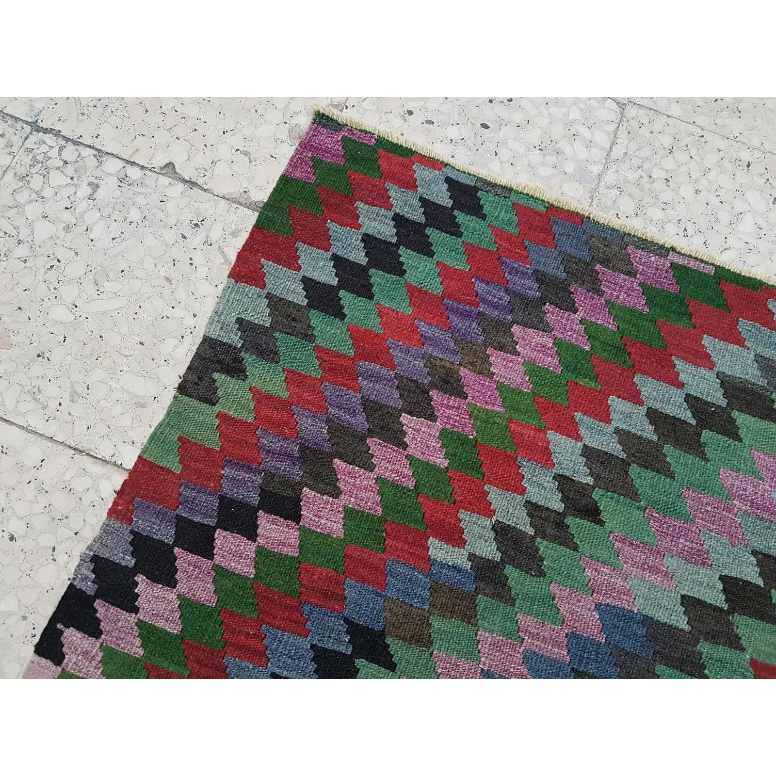 Small Diamond Turkish Kilim Rug 2'10" X 3'7" photo for sale