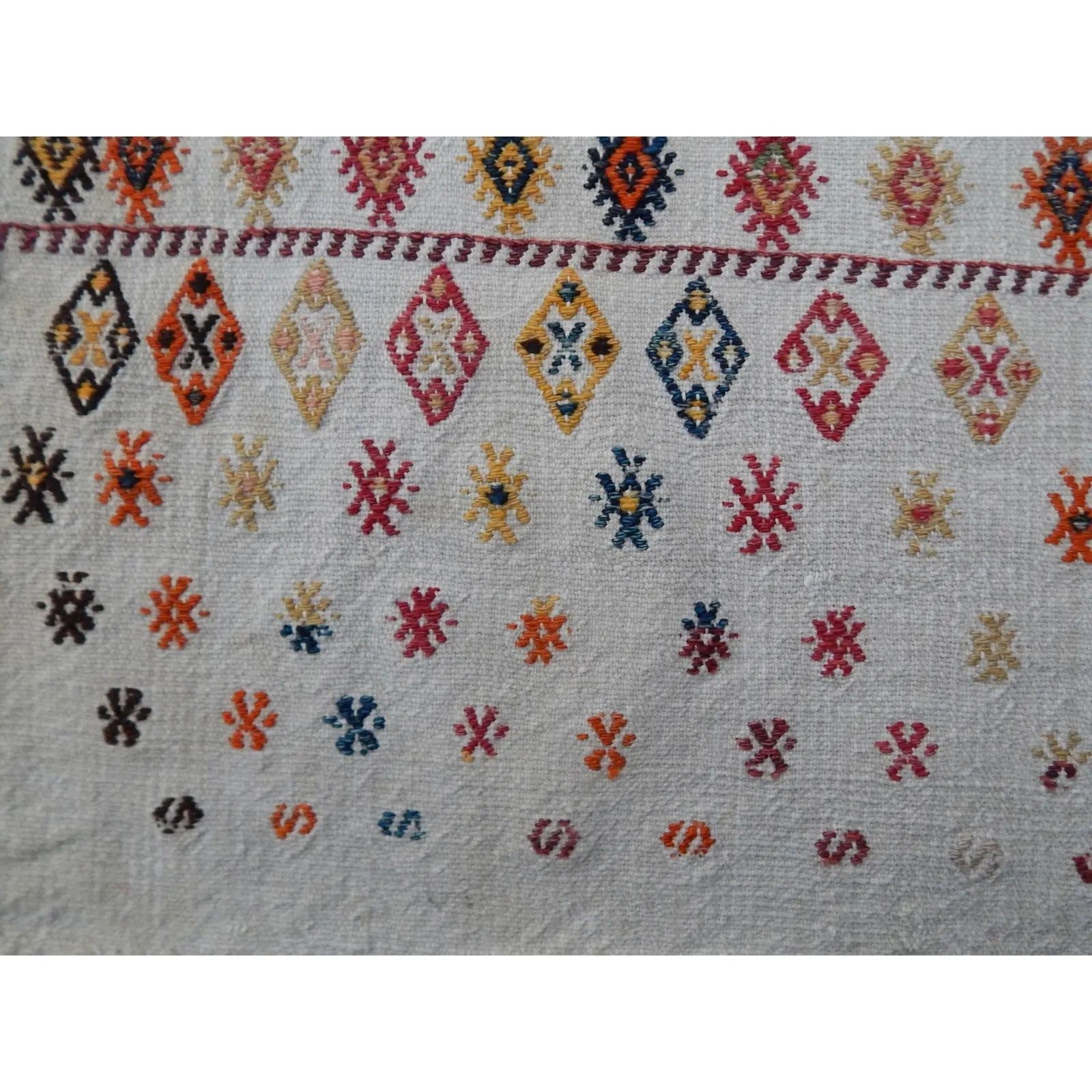White Embroided Jajim Kilim Rug 3'1" X 3'3" photo Textiles