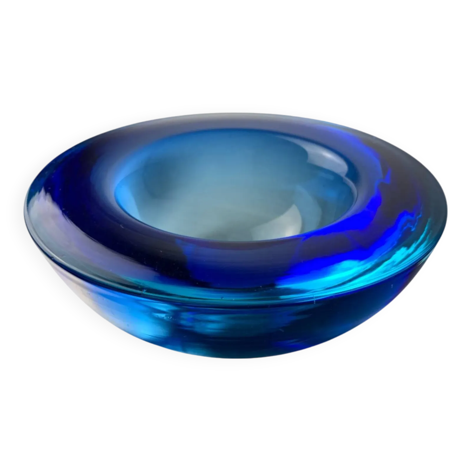 Circular Blue Murano Glass Tray By Flavio Poli