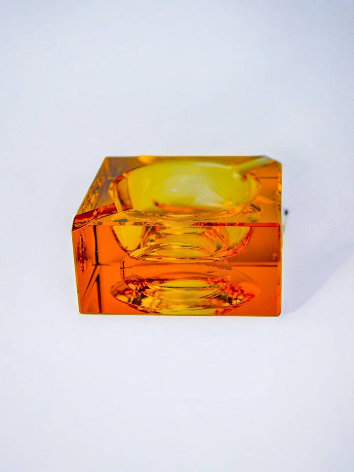 Orange Ice Cube Ashtray By Antonio Imperatore, Murano Glass, Italy, 1970 photo 432.0