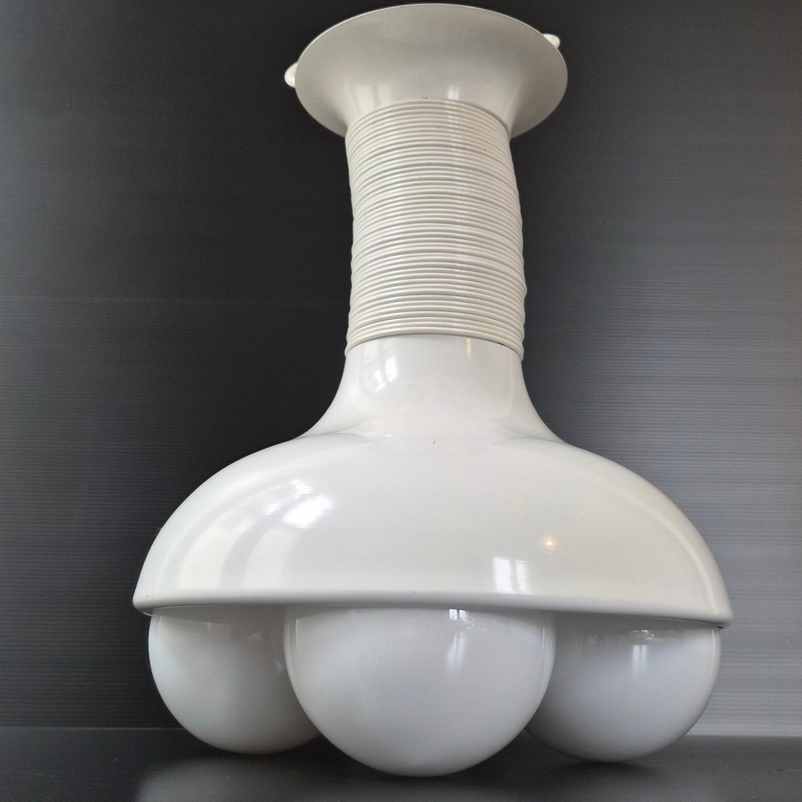 Vintage 1960 Steel White Lacquer Pendant Chandelier Dlg Vico Magistretti Colombo