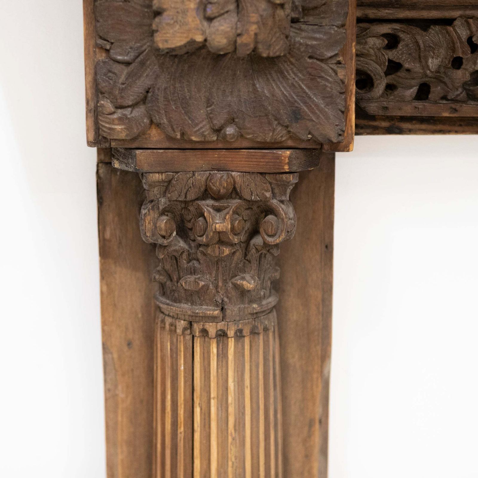 Antique Carved Oak & Pine Jacobean Style Fireplace Surround photo buy