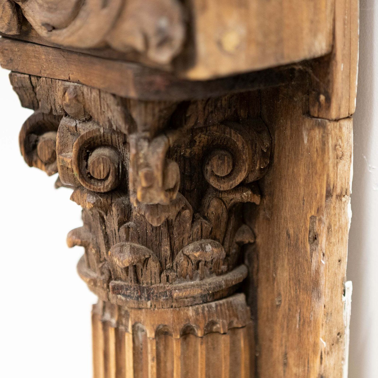 Home Fixtures Antique Carved Oak & Pine Jacobean Style Fireplace Surround photo