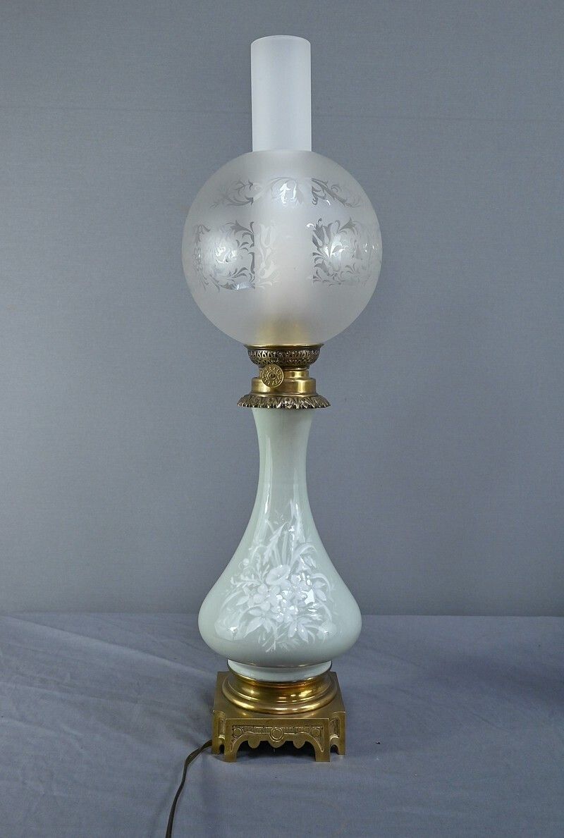 Pair Of Electrified Celadon Oil Lamps, Napoleon III Period – Part 2 Of The 19th Century photo 1610.0