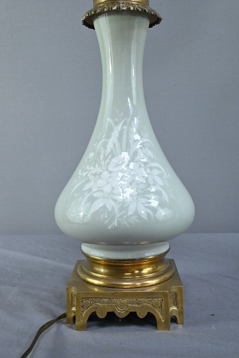 photo for sale Pair Of Electrified Celadon Oil Lamps, Napoleon III Period – Part 2 Of The 19th Century