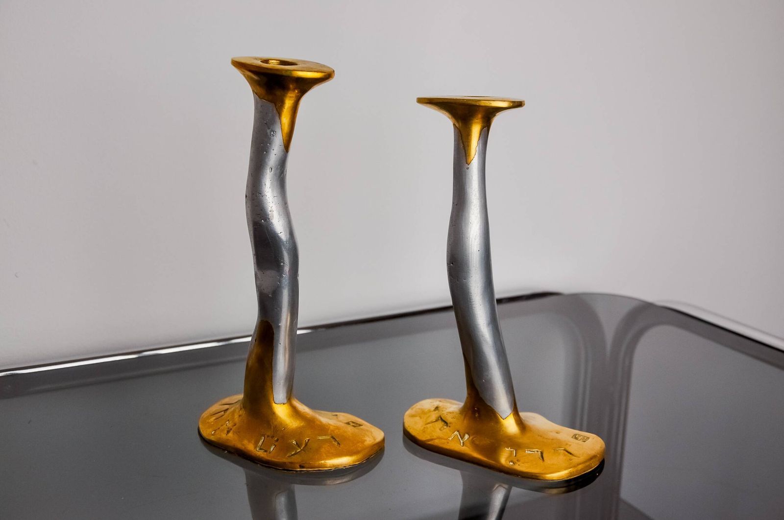 Pair Of Brutalist Bronze And Aluminum Candlesticks By David Marshall, Spain 1970 photo 965.0
