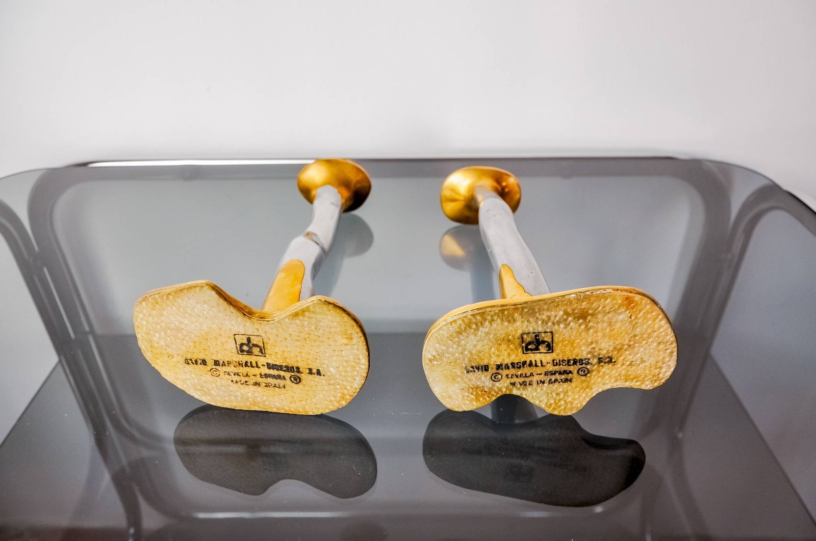 Pair Of Brutalist Bronze And Aluminum Candlesticks By David Marshall, Spain 1970 photo buy