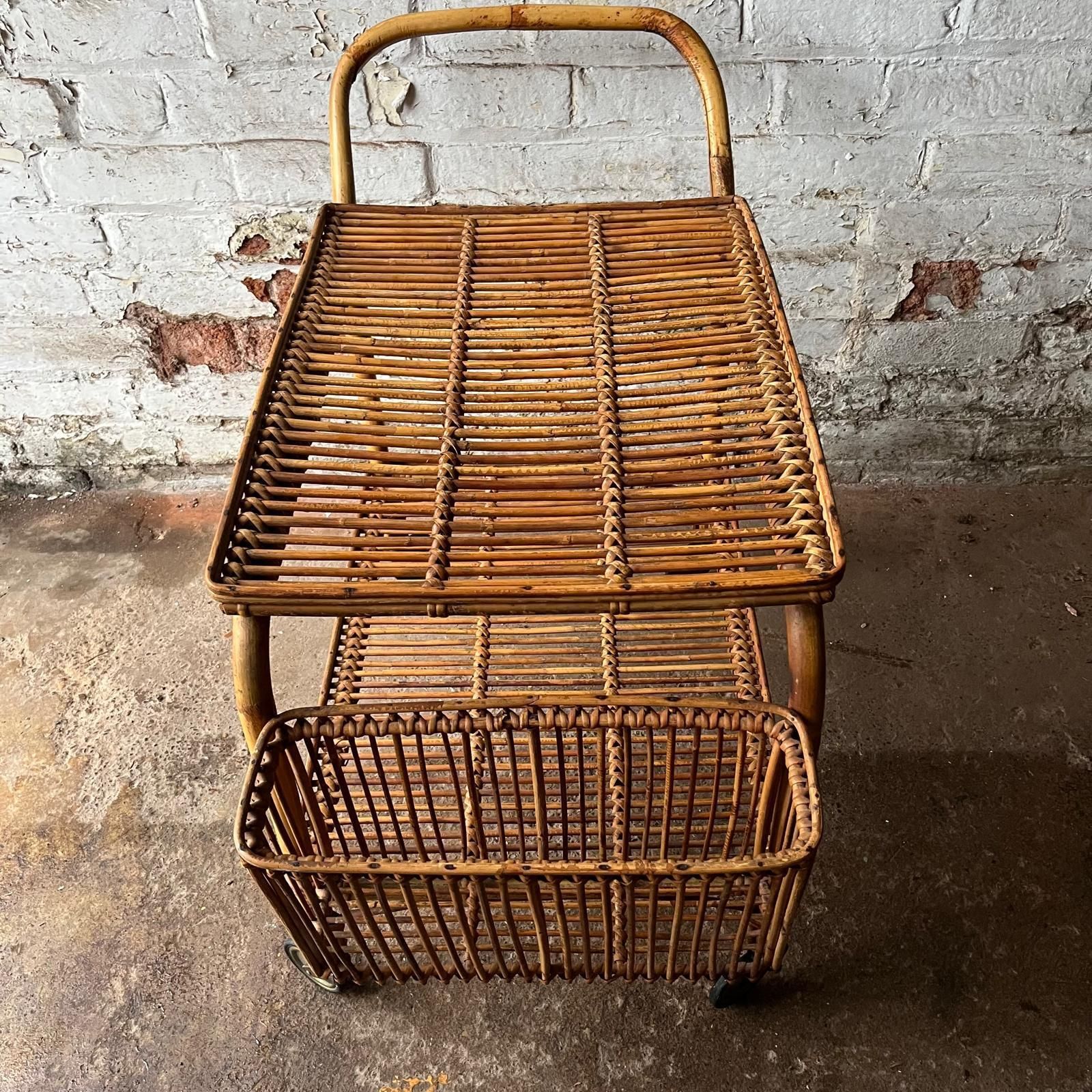 Italian Franco Albini 60s Bamboo And Rattan Drinks Trolley/ Serving Cart photo Furniture