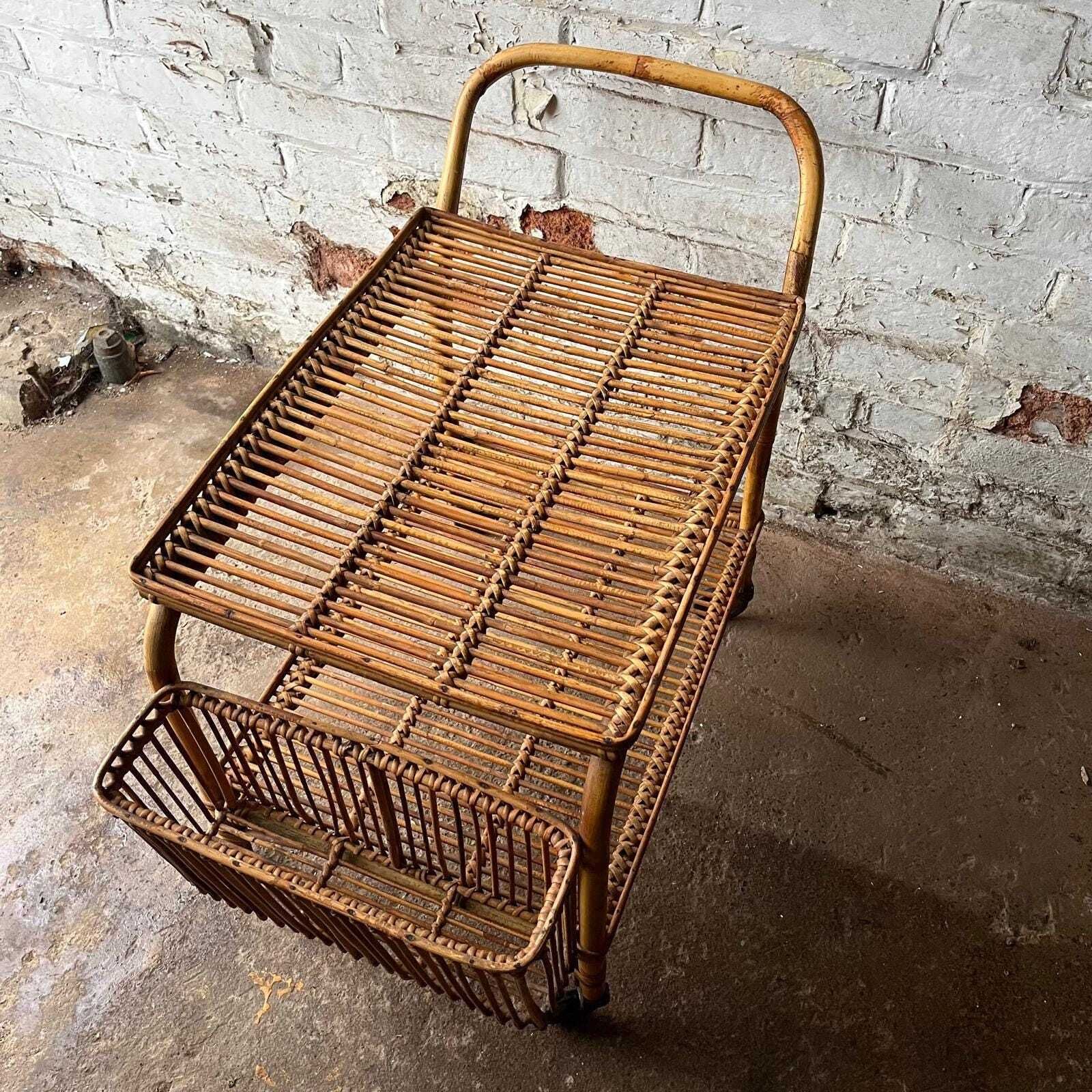 Italian Franco Albini 60s Bamboo And Rattan Drinks Trolley/ Serving Cart photo 1125.0