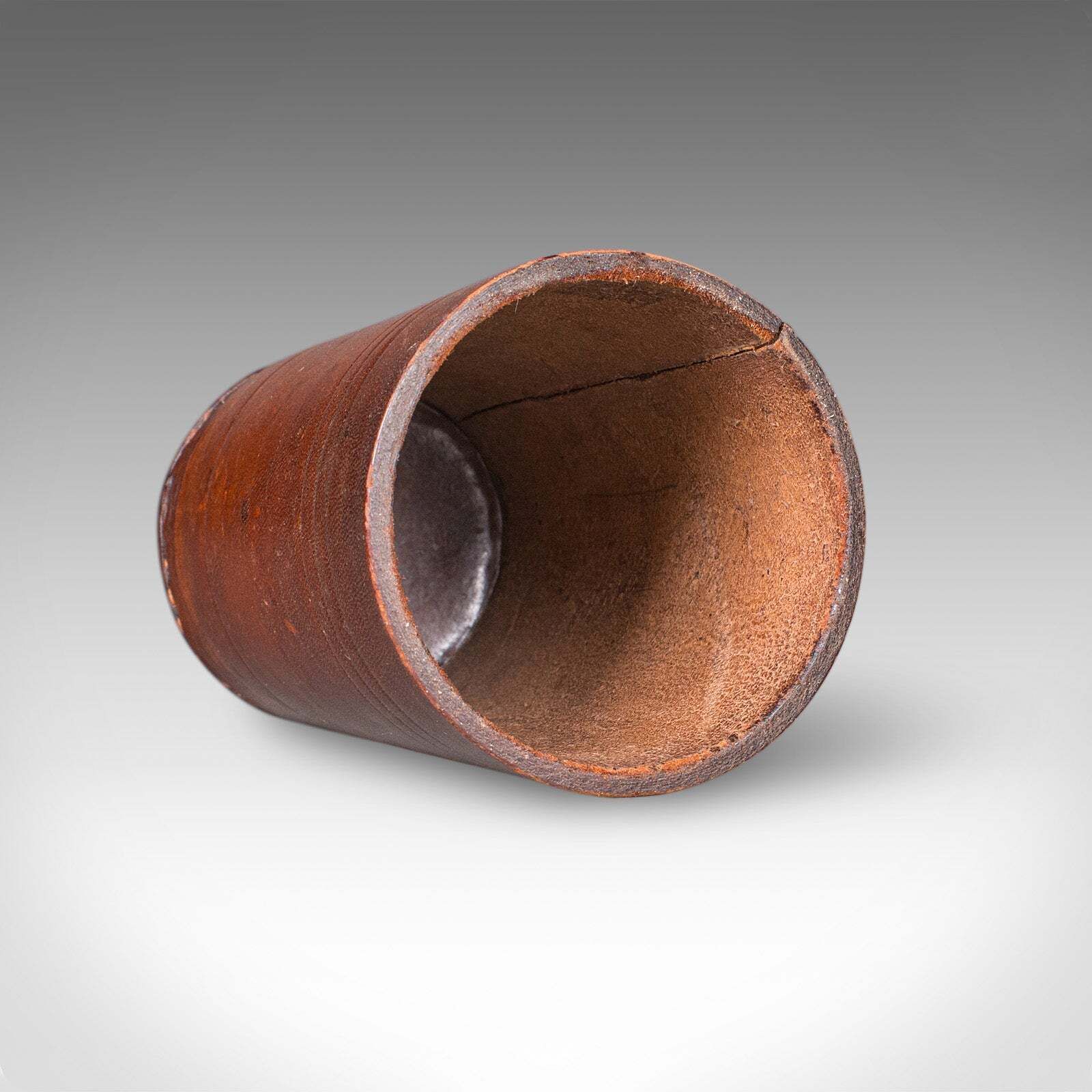Small Antique Jacquet Dice Pot , French, Leather, Craps, Gaming Tumbler, C.1920 photo vinterior