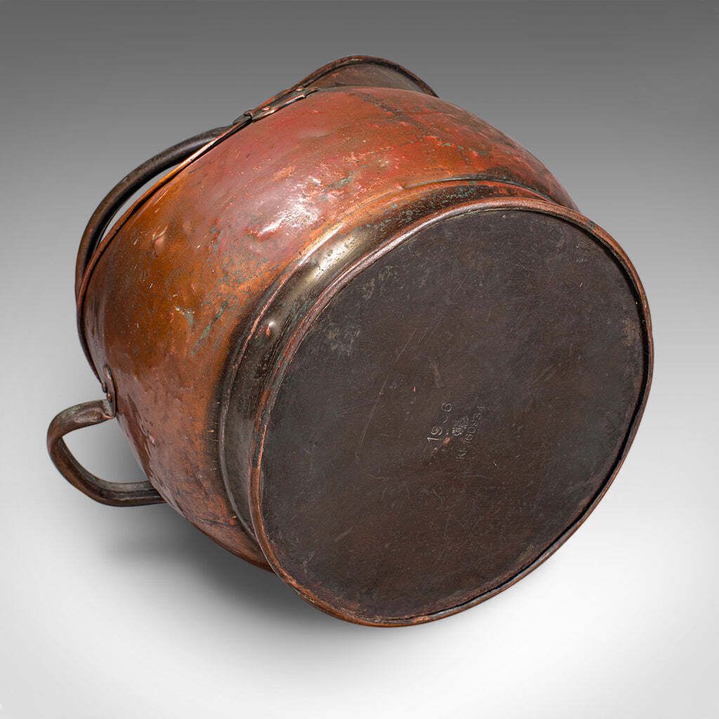 photo furniture Vintage Helmet Coal Scuttle, English Copper, Fireside Basket, Victorian Revival