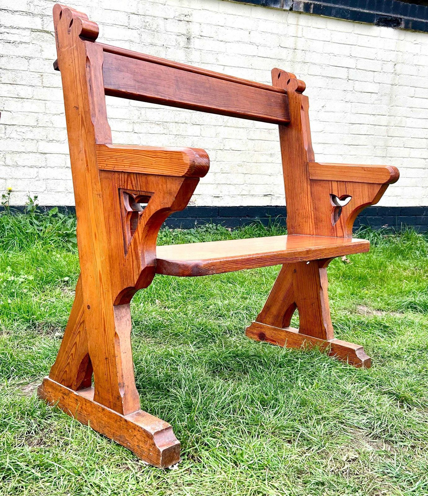 Gothic Victorian Pitch Pine Church Pew Bench Chairs Vintage Industrial Retro Kitchen Seating Gothic Oak Wooden Hall Way Church