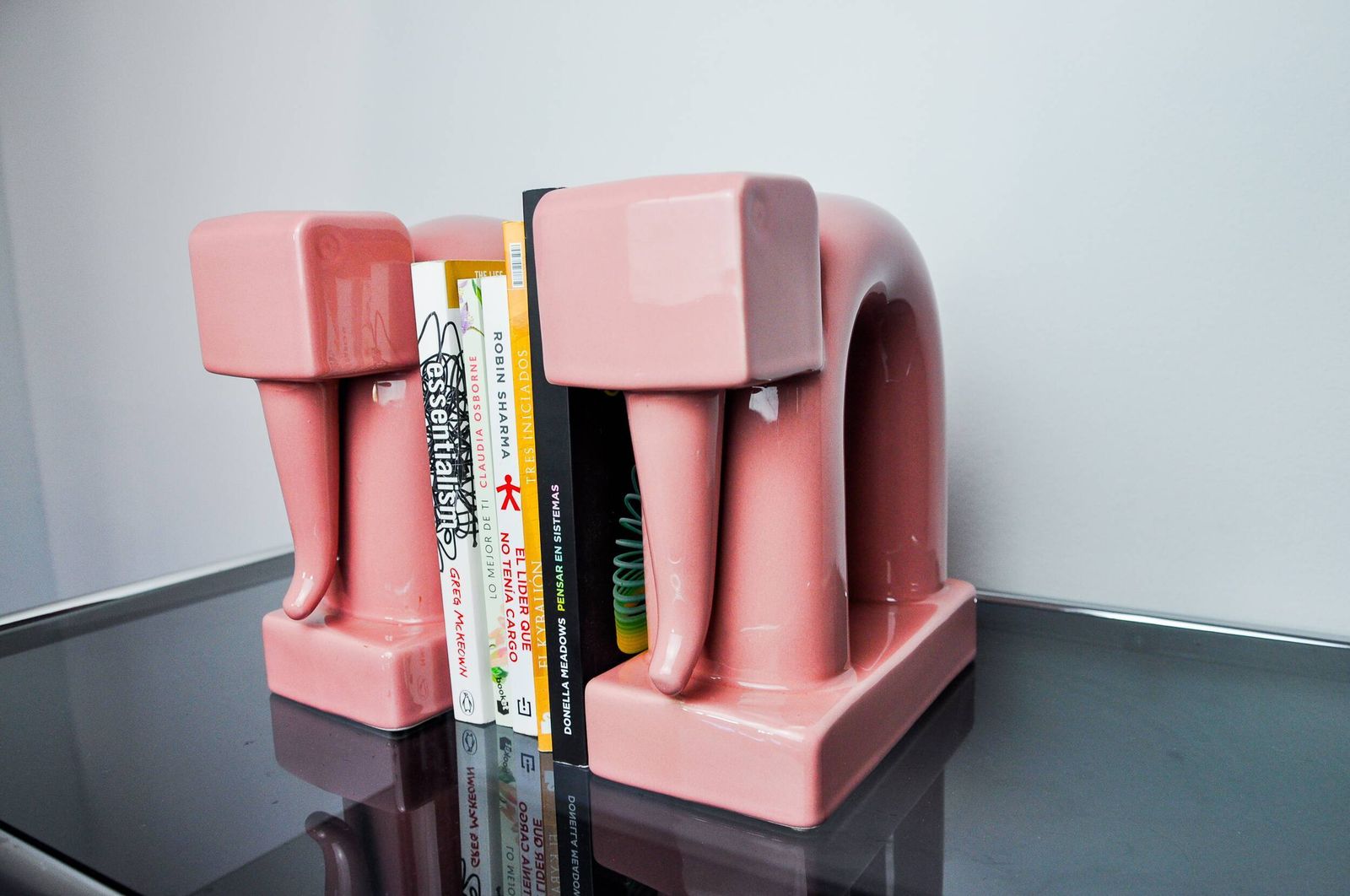 Pair Of Pink Elephants By Guadalupe Coronado, Bookends, Ceramic, Spain, 1980 photo for sale