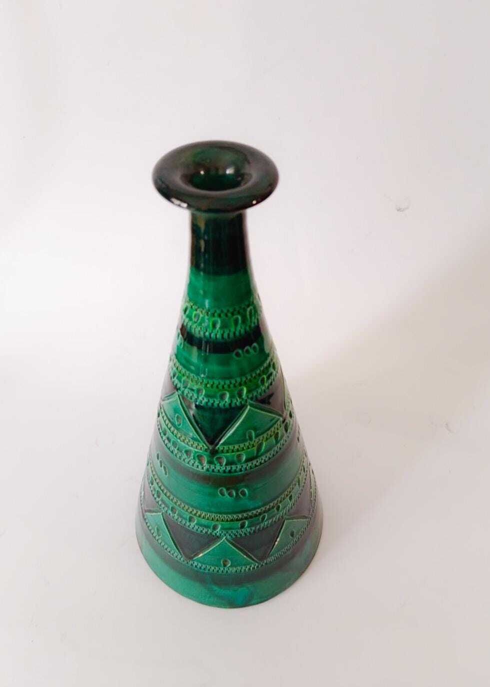Ars Italica Bitossi Green Ceramic Cone Totem Vase, Vintage Mid Century Design photo furniture