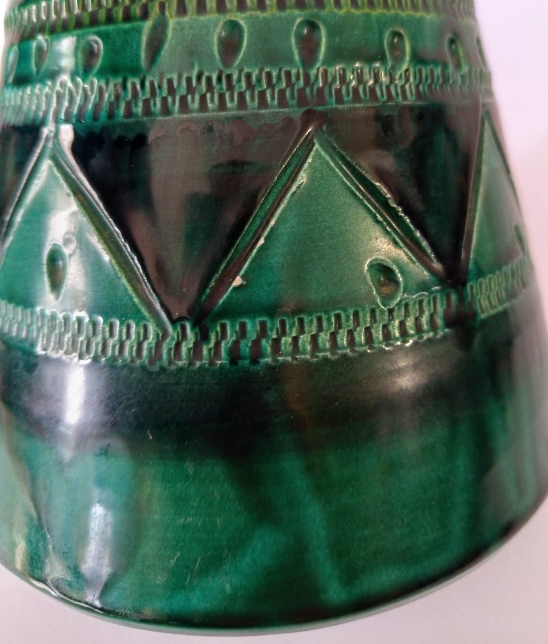 Ars Italica Bitossi Green Ceramic Cone Totem Vase, Vintage Mid Century Design photo 185.0