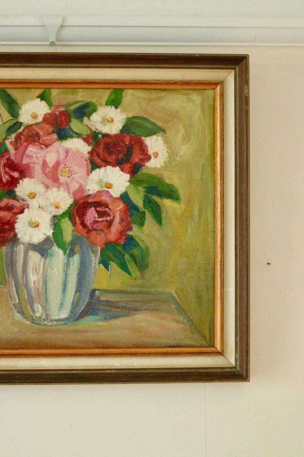 Original European Oil On  Panel Painting – “Floral Display”  – Vintage & Framed    60 X 50 Cm (23.6" X 19.7") photo Art