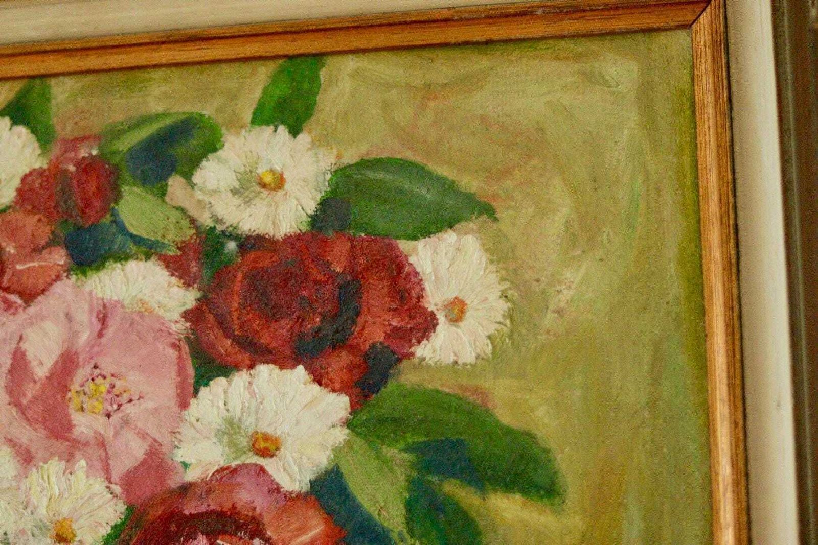 Original European Oil On  Panel Painting – “Floral Display”  – Vintage & Framed    60 X 50 Cm (23.6" X 19.7") photo buy